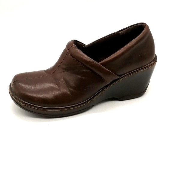 b.o.c. Womens Loafers‎ Brown Leather Slip On Clog Round Toe Block Heel 8 - Picture 1 of 12